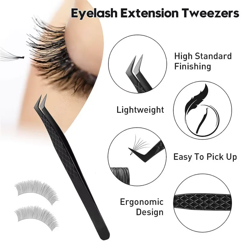 SENSE LASHES 5 stks Fiber Tip Wimper Pincet Precisie Pincet Set Wimper Extension Pincet Wenkbrauw Pincet met Case