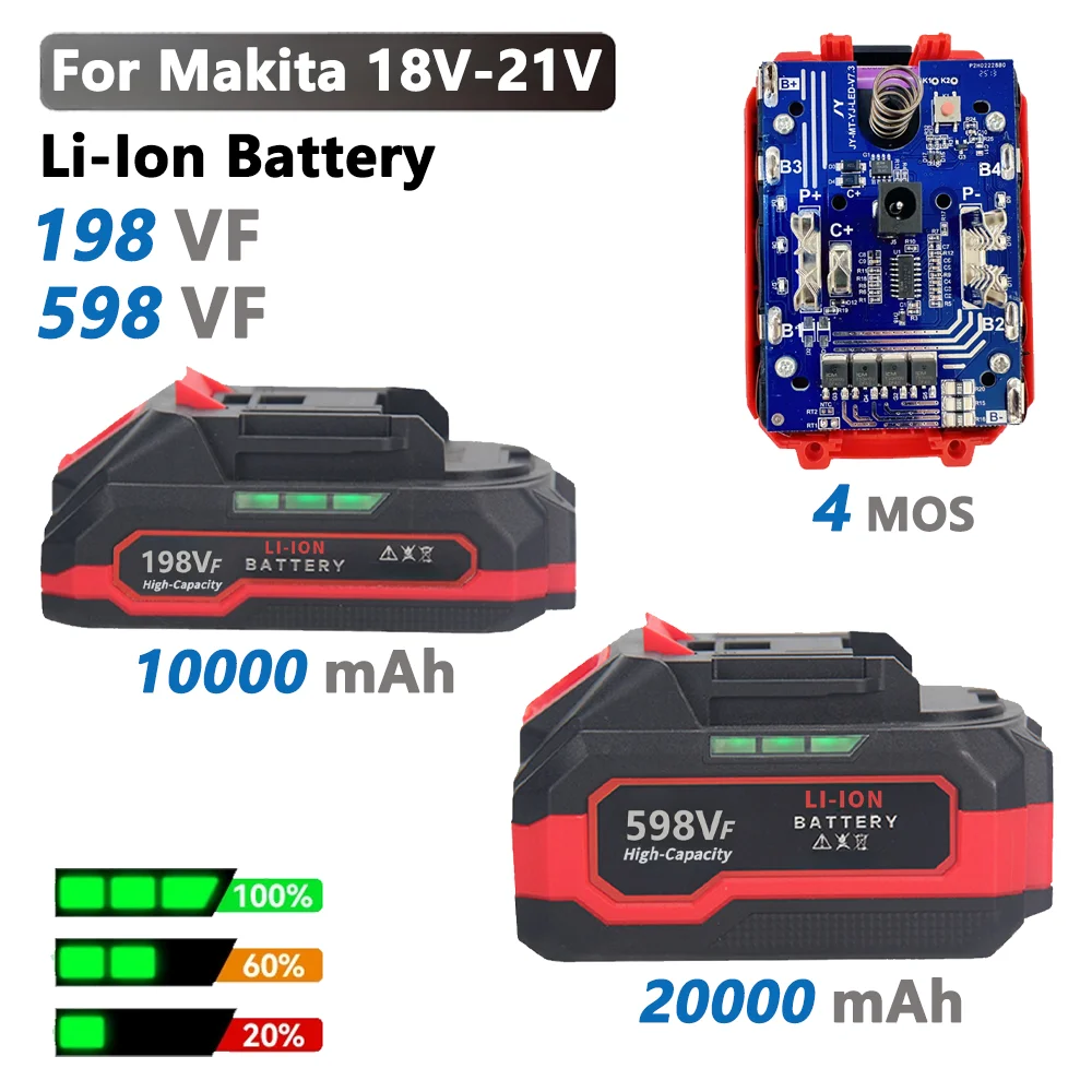 

New 198VF 598VF 18V 20V 21V 10000mAh 20000mAh High Capacity Rechargeable Lithium Ion Battery for Makita 18V Power Tools