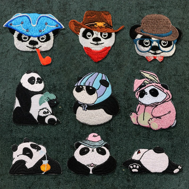 Cartoon Panda Embroidery Patches Iron on Animal Patch Iron-on Embroidered Appliques Thermo Stickers DIY Clothing Sewing Patterns