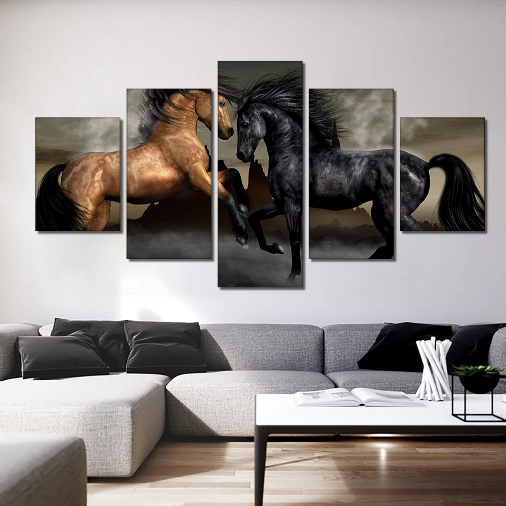 

5pcs Set Two Horses Canvas Painting Modern Animal Posters And Prints Wall Art Pictures For Living Room Home Decoration