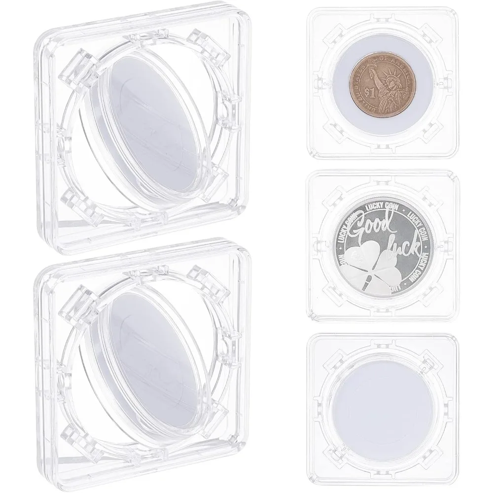 5 Pcs Acrylic Square Coin Display Stand 2.4x2.4inch Square Coin Stands with 1 & 1.57 inch Diameter Round Rotatable Foam Lining