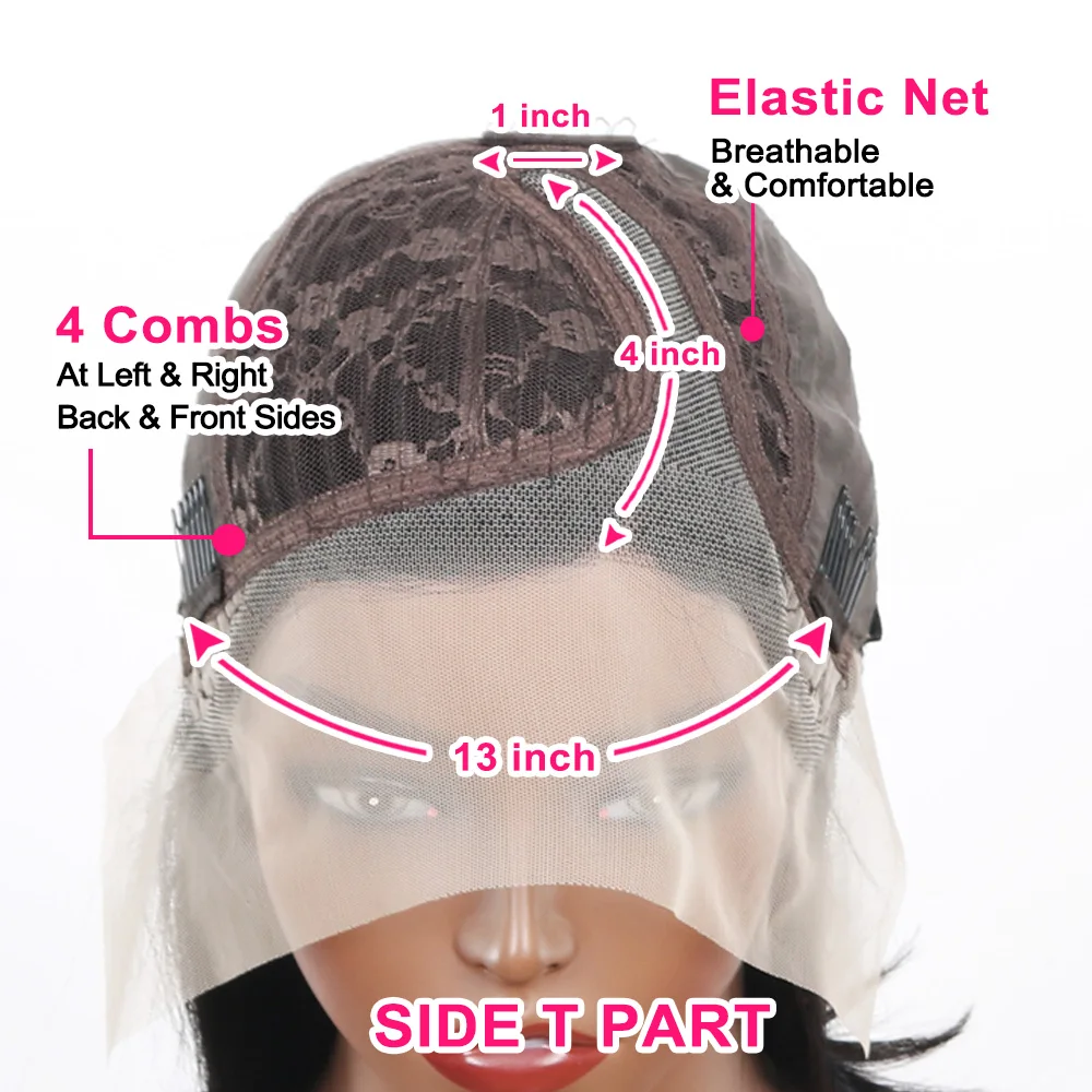 Seitlich geteilte Bob-Perücken, glattes Echthaar für schwarze Frauen, peruanische, vorgezupfte T-Part-Spitzenperücke, 10-12 Zoll kurze Bob-Perücke – Detail 13