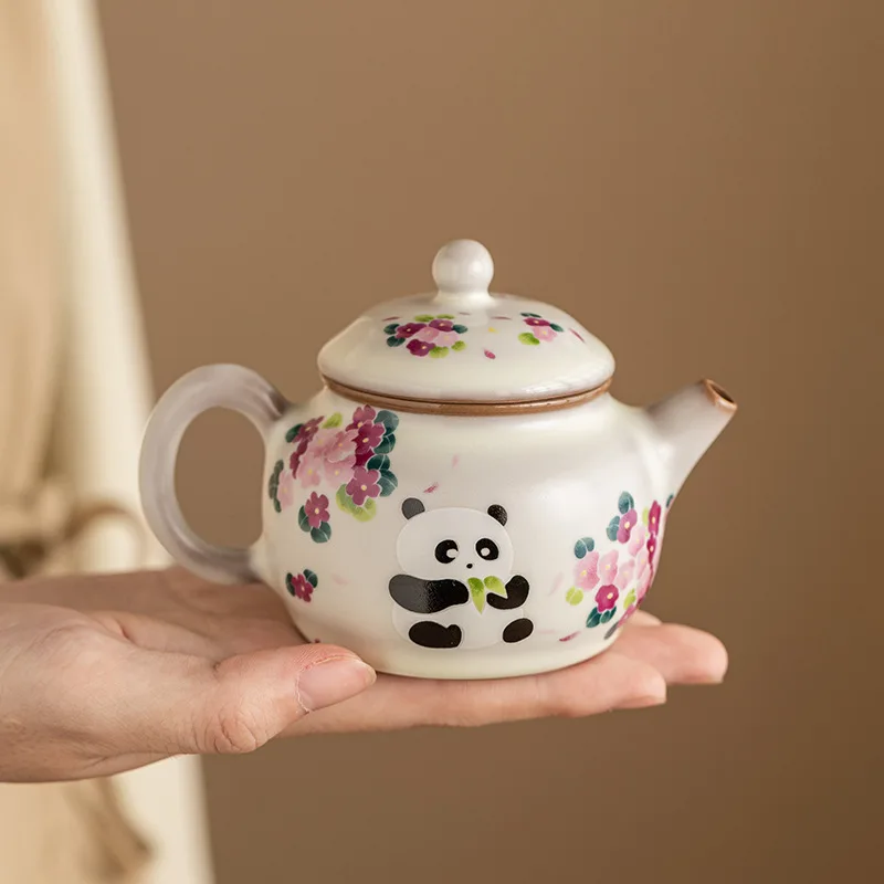 Lard Frozen Panda Dezhong Pot Ru Kiln Teapot Tea Home Tea Set Single Pot Mini Pot Open Pieces Can Be Raised