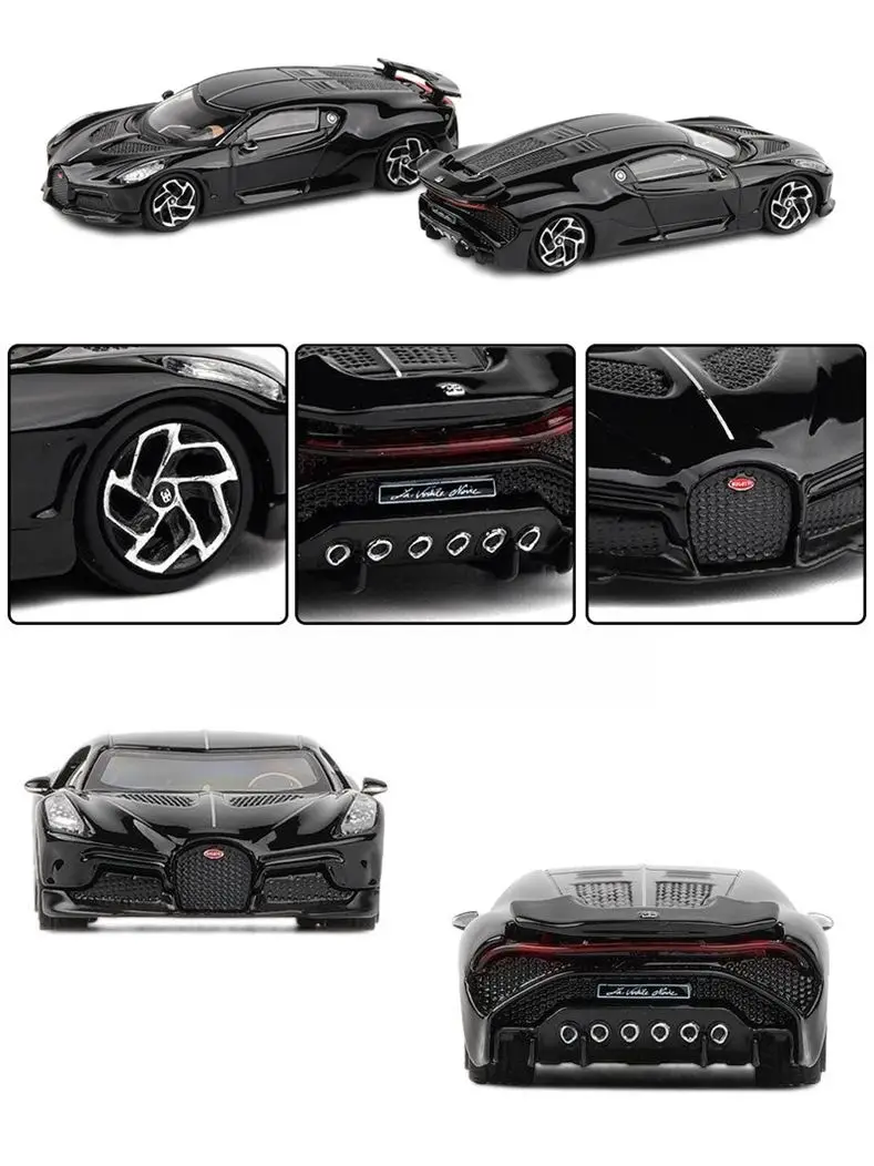 Coche de juguete Bugatti La Voiture Noire 1/64 JKM, vehículo en miniatura, ruedas libres, aleación de Zinc fundido a presión, colección de Metal,