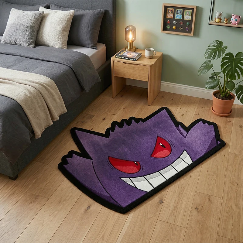 

Pokemon Gengar Rug Cute Purple Ghost Cartoon Floor Mat Irregular Shaped Carpet for Bedroom Gaming Room Anti-Slip Home Decor