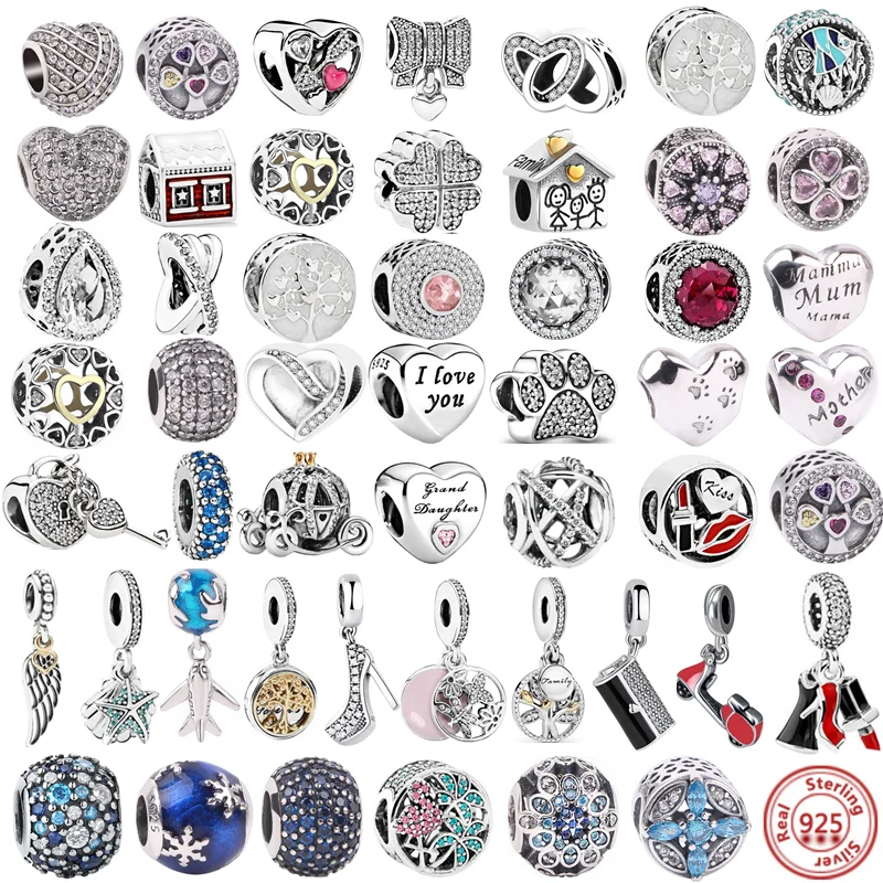 

New Forever Family Tree Lock House Heart Sparkling Beads Fit Original Pandora Charms Silver 925 Bracelets DIY Women Jewelry