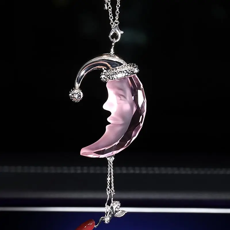 MR TEA  Crystal Moon Claus Car Hanging Decor Interior Car Rearview Mirror Pendant Women Car Charm Ornament with Dangles