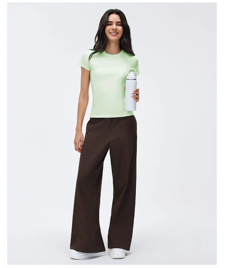Damen High-Waist Yoga-Hose Einfarbige Weite Beinweite Workout-Hose Lose Atmungsaktive Schnelltrocknende Laufhose Damen-Sportbekleidung – Detail 7