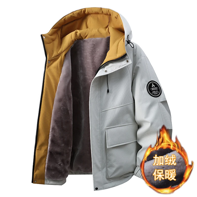 

GIOIOMская хлопковая куртка, новая зимняя утолщенная флисовая теплая свободная повседневная куртка с капюшоном, мужская одежда