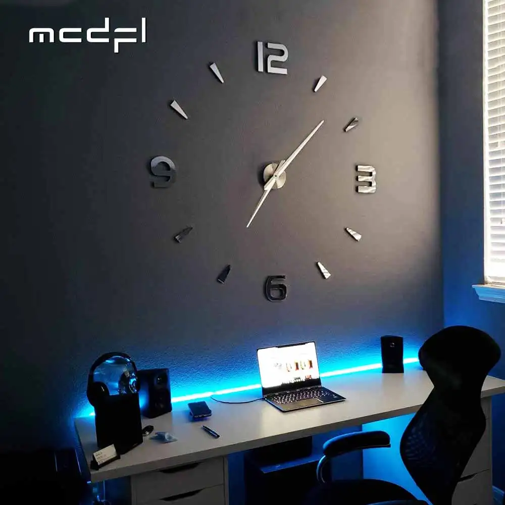 MCDFL 3D Large Wall Clock Self Adhesive Acrylic Mirror Stickers Giant Watches Timepiece Decoration Living Room for Home Interior