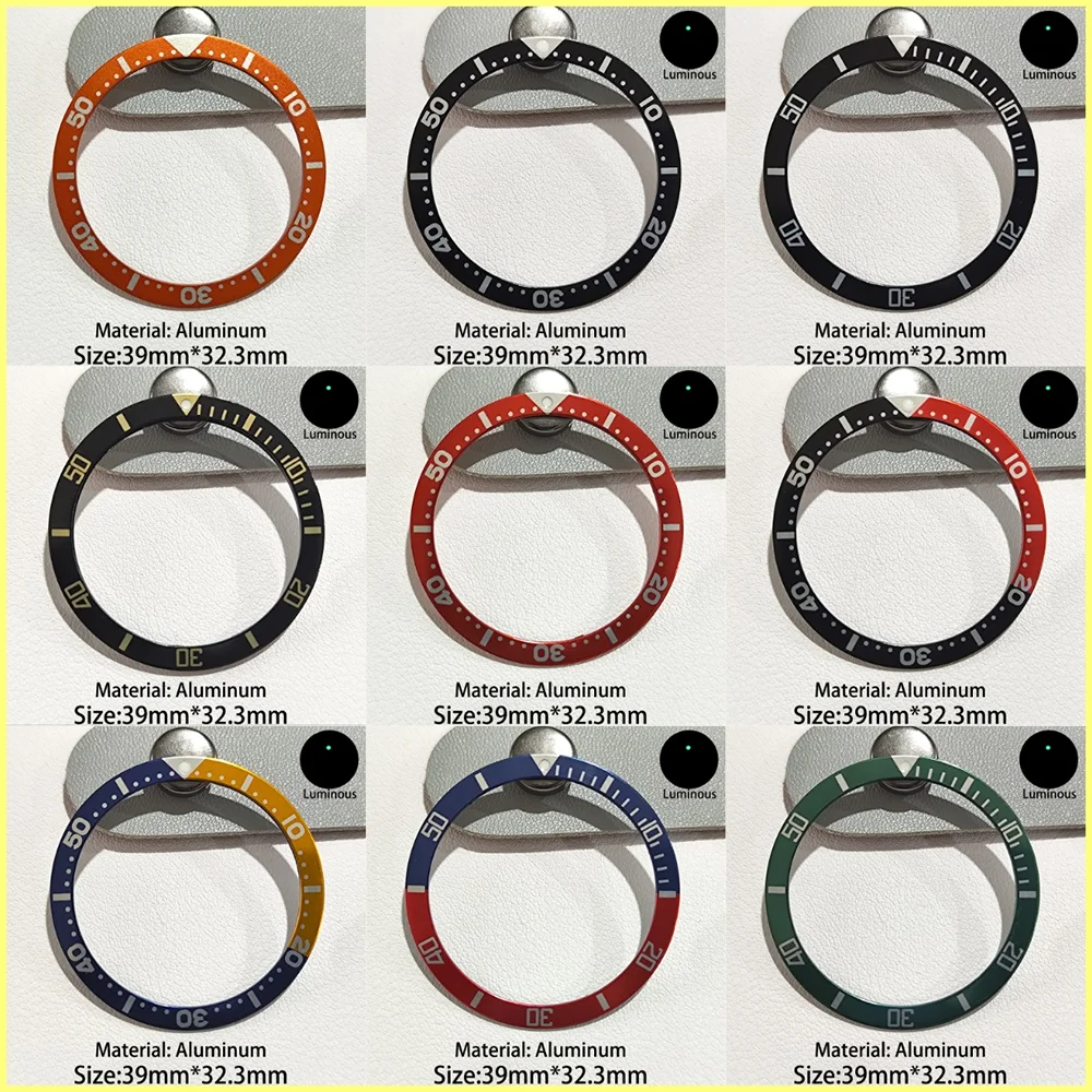 

39mm*32.3mm High Quality Flat Luminous Aluminum Watch Bezel Insert Replacement Watches Parts Accessories Multiple color