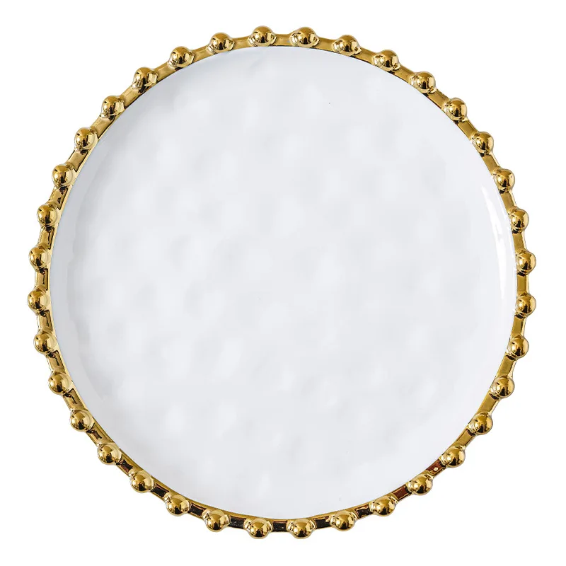 Creative Gold Pearl Ceramic Dinner Plate Luxury Breakfast Dessert Fruit Plate Kitchen Cutlery Steak Pasta Dishes Home Decor New