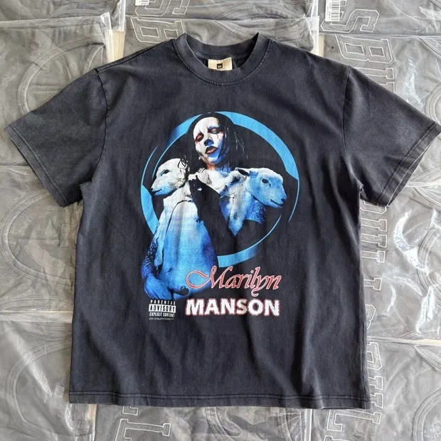 

Vintage Marilyn Manson T Shirt High Quality Digital Printing Tees Men Women Washed Style
