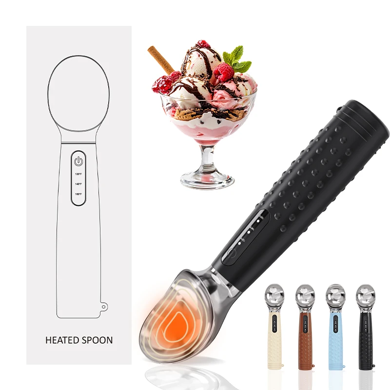 Cuchara Eléctrica Recargable para Helado, Batería de 2600 mAh, Resistente al Agua, 3 Velocidades, Calentamiento Fácil, Fácil de Usar para Personas Mayores y Niños