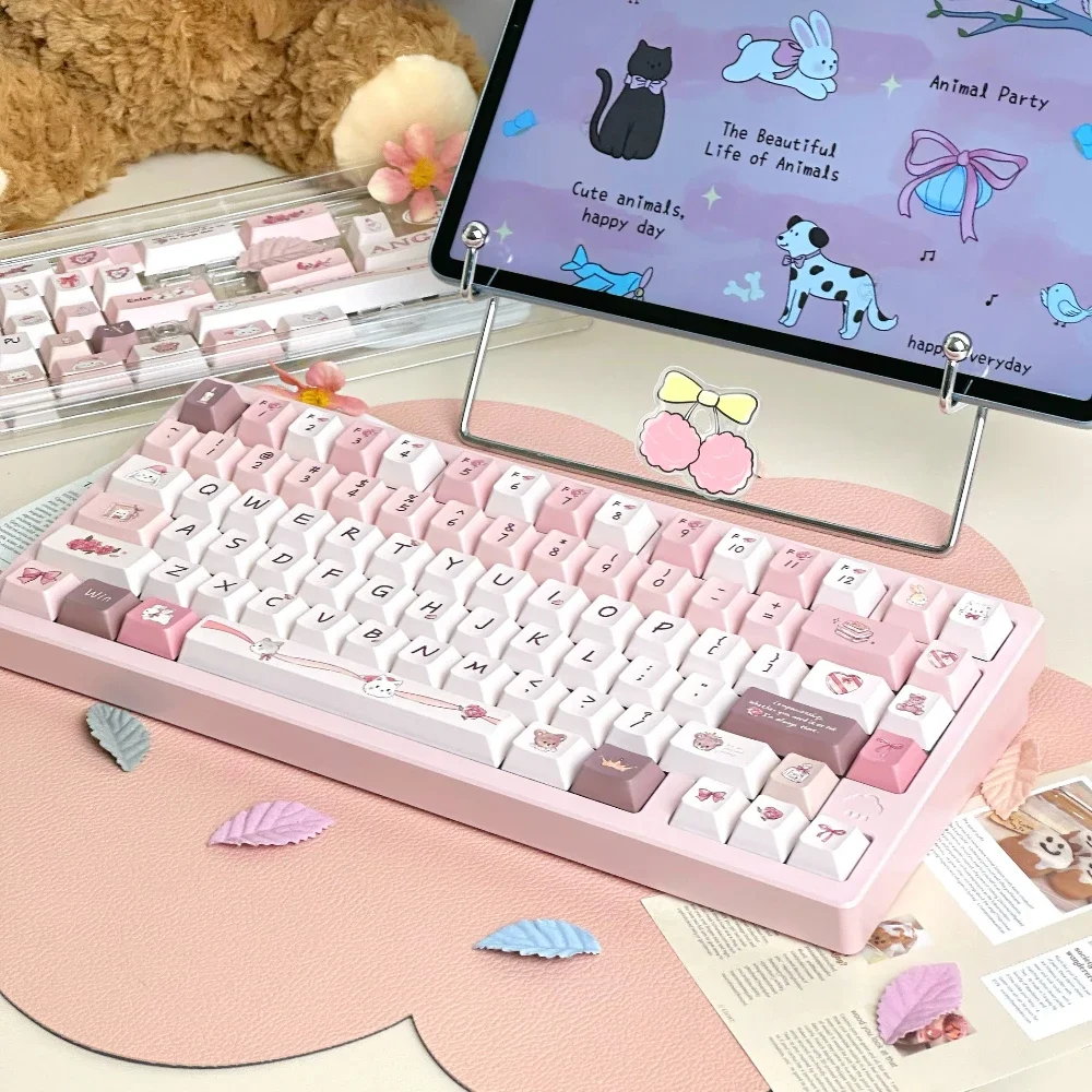 Keycaps Angel City Keycaps Pink Cute Cherry Height Pbt Cute Brightness White Cute Rabbit Diy Keycap