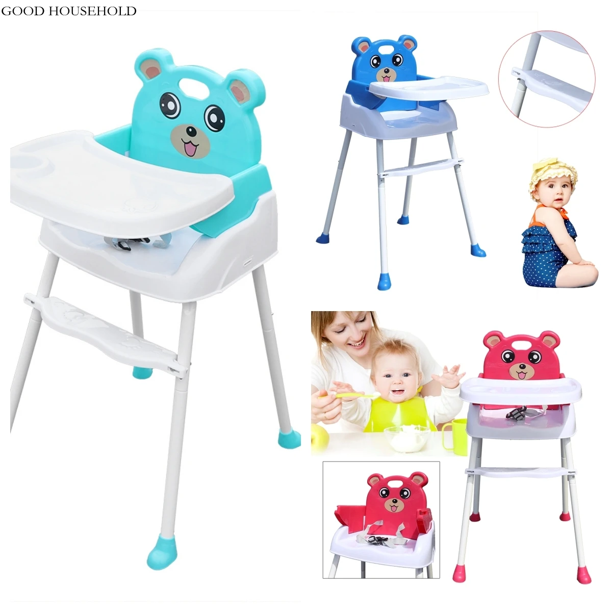 4-In-1 Height Portable Adjustable Non-Slip Baby Toddler High Chair Infant Child Feeding Seat Home