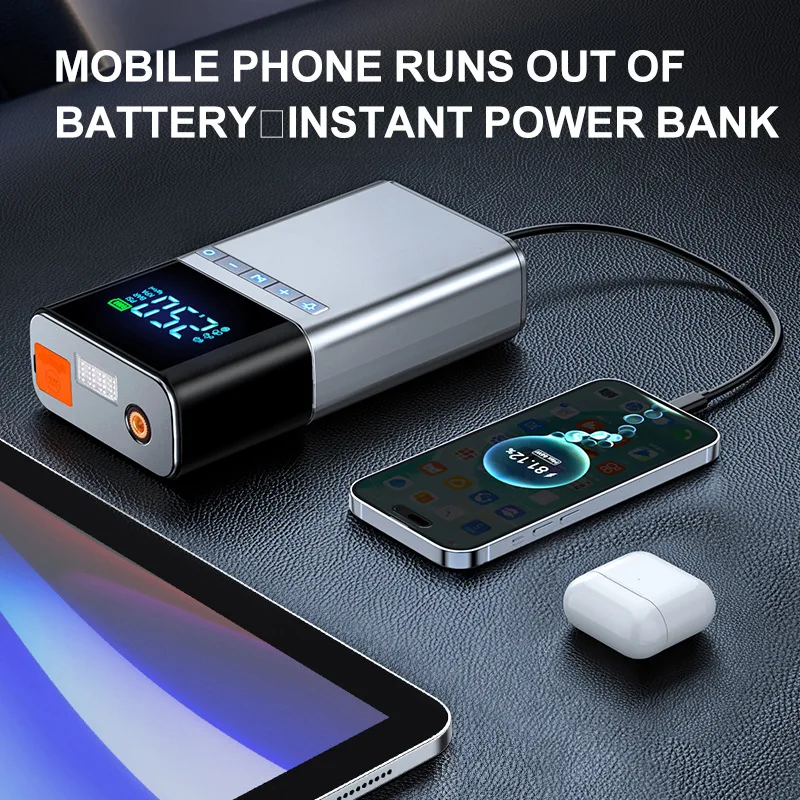 Multi-Function Portable Car Jump Starter & Air Compressor, 2-in-1 Emergency Battery Booster with Tire Inflator