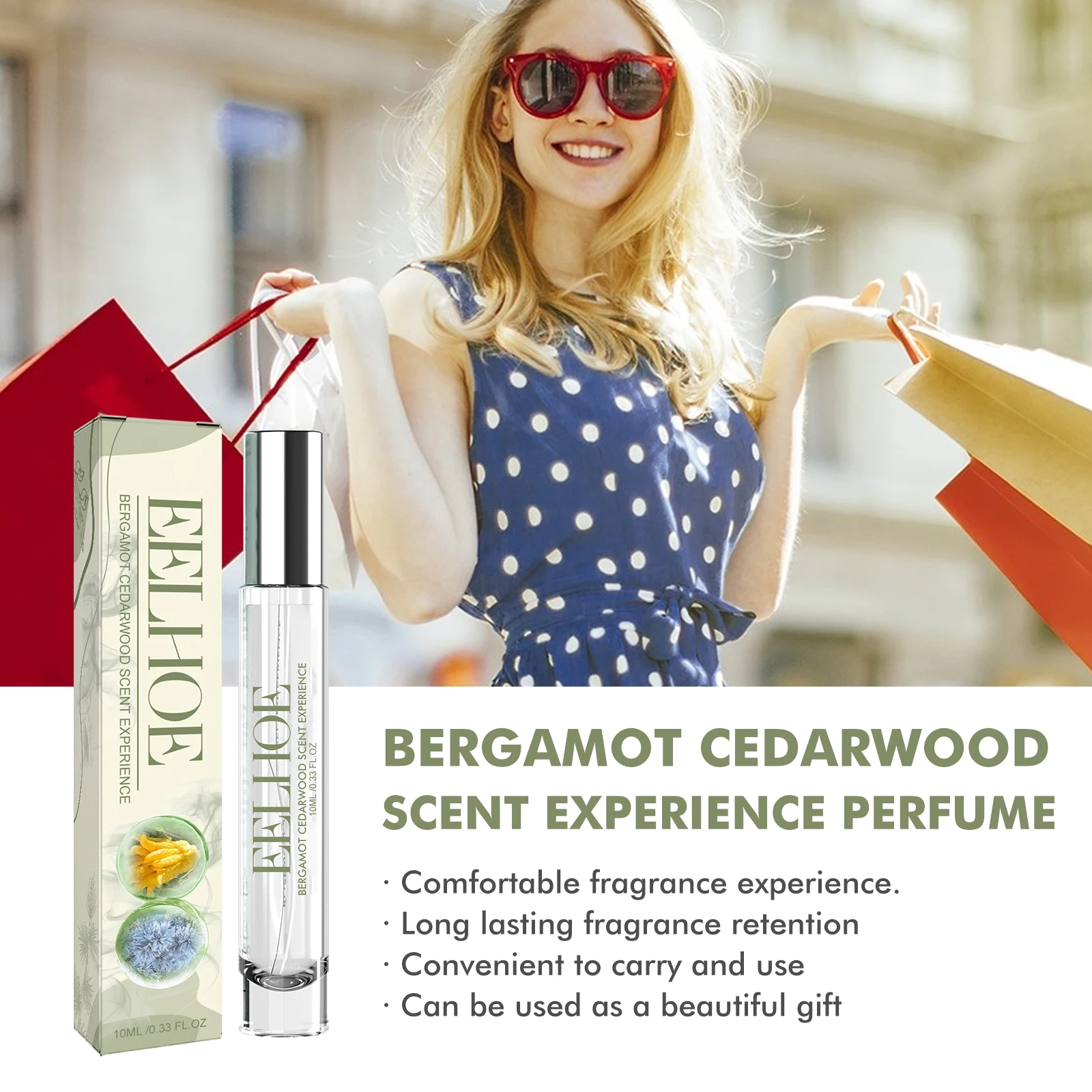 Perfume de bergamota de cedro EELHOE, fragrância fresca e amadeirada, fragrância duradoura, perfume natural e não piggente 0,33 OZ