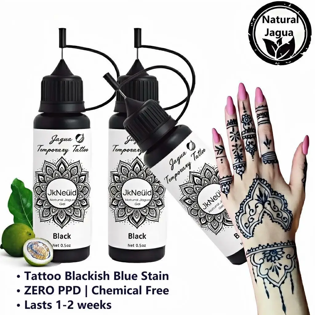 قطعة واحدة من جل وشم جاجوا الطبيعي، وشم عميق مؤقت، مناسب لطلاء الجسم، لون أزرق وأسود يدوم 1-2 أسبوعًا، نبات نقي