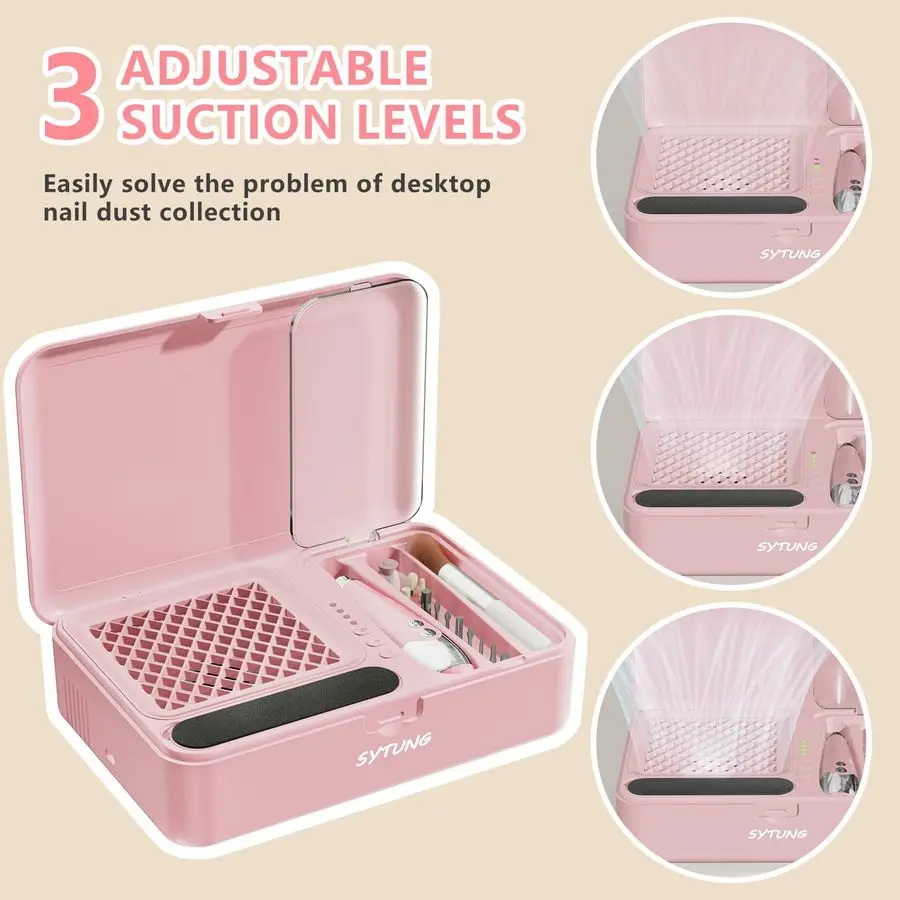 Kit elétrico da broca do prego do coletor de poeira, coletor de poeira do ventilador do prego do vácuo com pano de filtro reutilizável, máquina portátil da broca do prego k