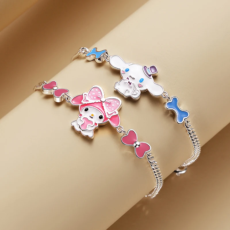 Kawaii Sanrio Cinnamoroll My Melody Enamel Bracelets Cute Link Chain Bracelets Aesthetic Bracelet For Women Girls Jewellery