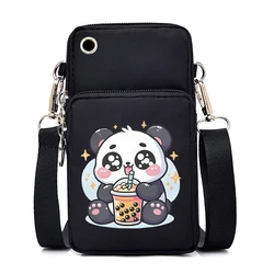 Panda Love Boba Tea Print Women Crossbody Shoulder Bags Wallets Cell Phone Purse Cartoon Anime Purses and Handbags Small Bags