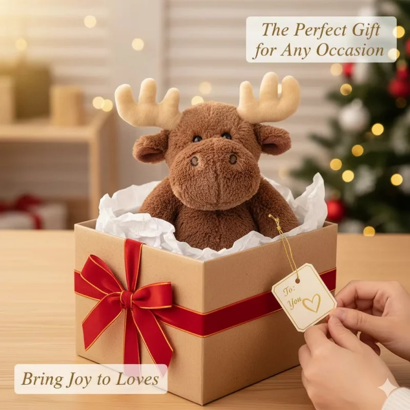 Jouet en peluche d'élan de noël avec bois, poupée assise de renne en peluche douce pour enfants, ornement de canapé, cadeaux Surprise d'anniversaire pour enfants
