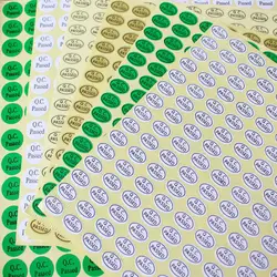 Pequeno PVC Adesivos Etiqueta, Papel Oval, Claro, Dourado, Verde, Branco, Claro, Verifique Item de Inspeção, Qc, 2700Pcs por Pacote