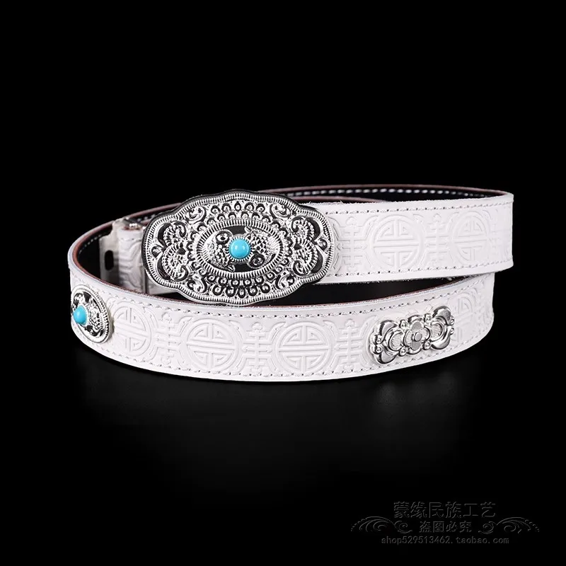 

Mongolian Element Belt, Pure Cowhide Embossed Life Denim Belt