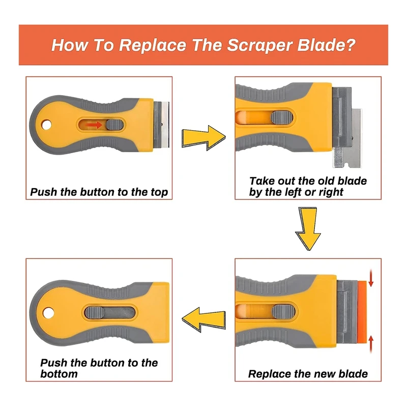 1Set Ceramic Hob Scraper For Glass Hobs Non Scratch 20 Easy Scraper Blades Plastic Super Oven Scraper Tool Orange&Gray