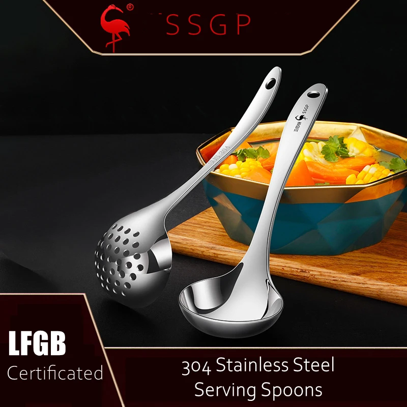 LFGB Certificate 304 Stainless Steel Soup Spoon and Colander Luxury Ladle Serving Set for Home Dining Tableware Dinnerware