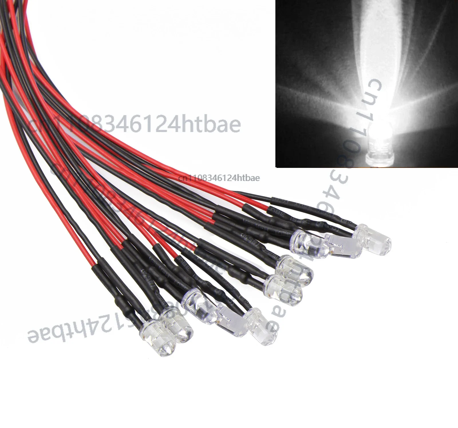 

New 50pcs White Pre wired 3mm Bright Cold White LED Prewired 12V LED Bulb Clear