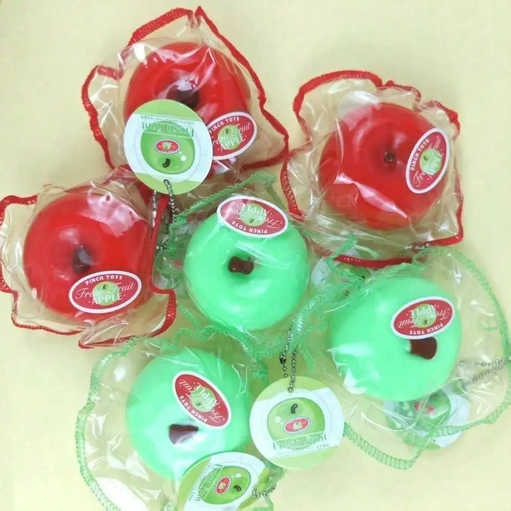 New Realistic Stitched Apple Fruit Squishy Soft Hand Squeeze Sensory Fidget Toy Anti-Anxiety Office Desktop Ornament Random Color Style Creative Holiday Gift