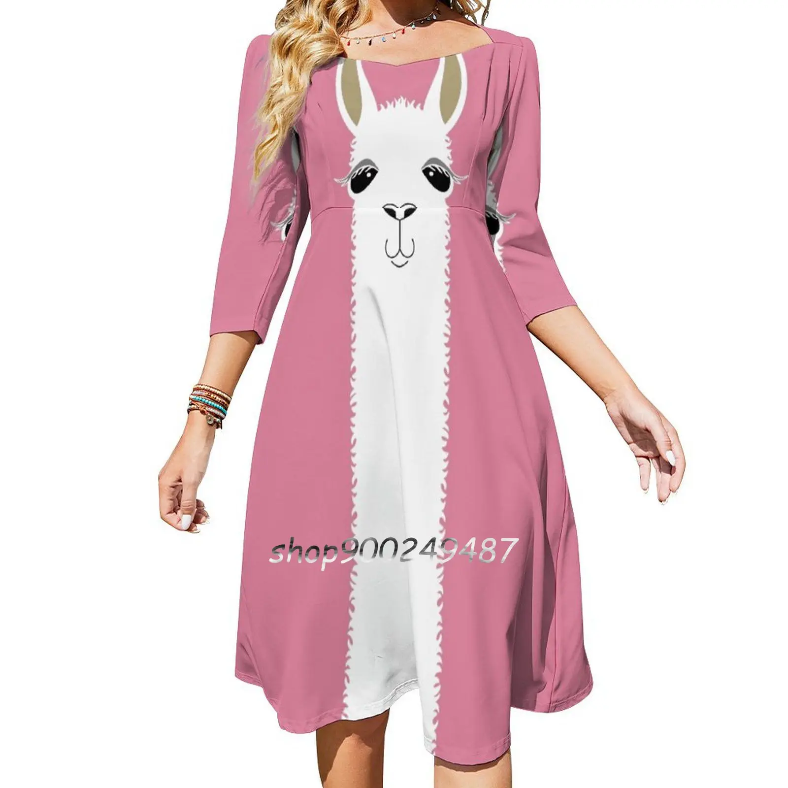 Llama Portrait #5 Women Spring Autumn Long Sleeve Dress Female Casual Dress Pet Pets Portrait Llama Llamas Alpacas Alpaca