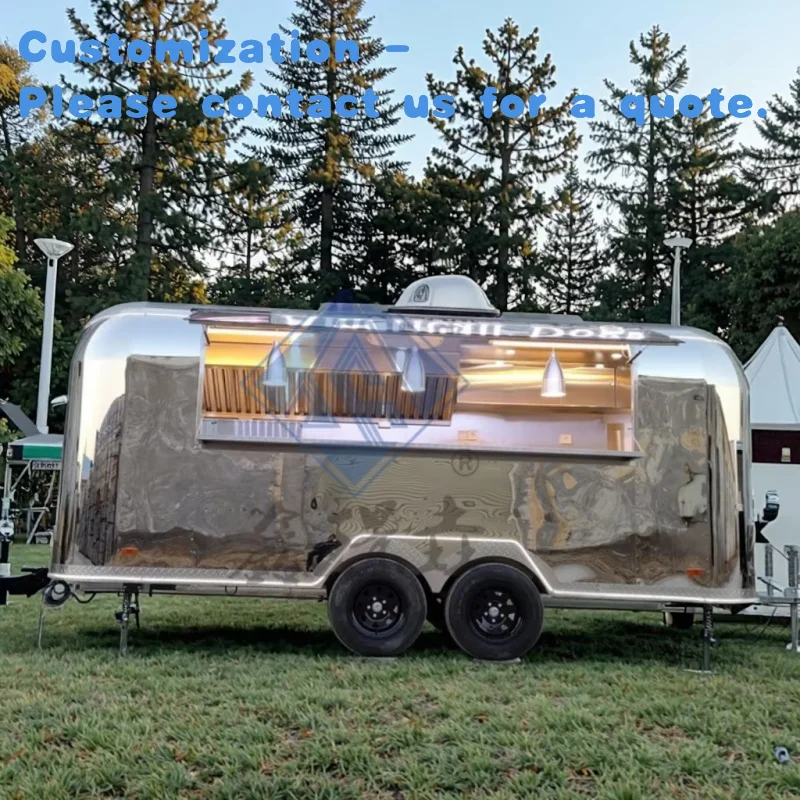 custom.Xinjingyao 550CM Factory European Standard Stainless Steel Customized Mobile Aluminium Equipped Fast Food Illuminated Foo