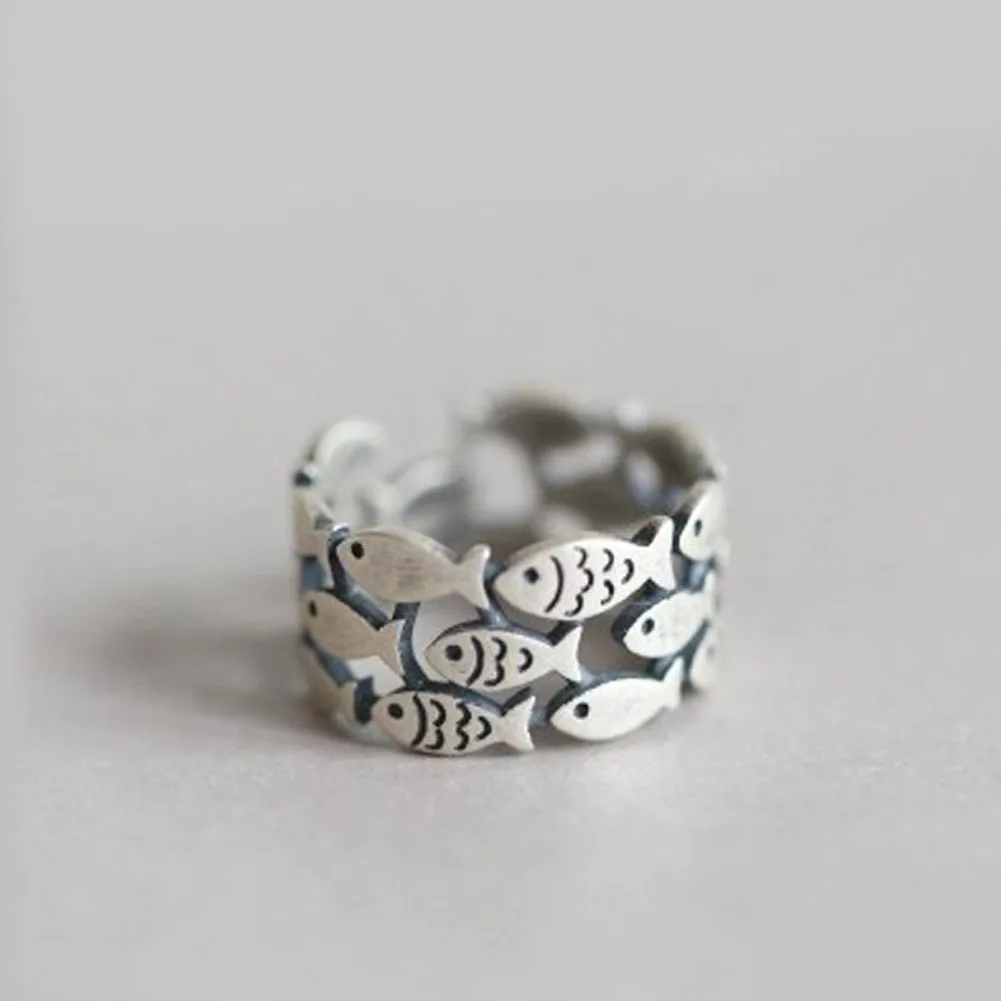 Hot New Fashion Animal Silver Color Jewelry Cute Fish Creative Personality Retro Adjustable Rings Birthday Gift Fish Rings