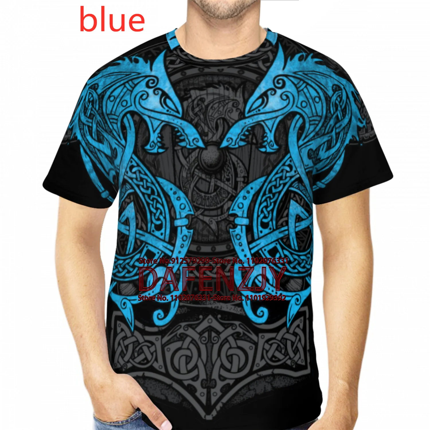 Men Streetwear Fashion Viking Tattoo Graphic Retro T Shirt 3d Casual Cool Round Neck Tops