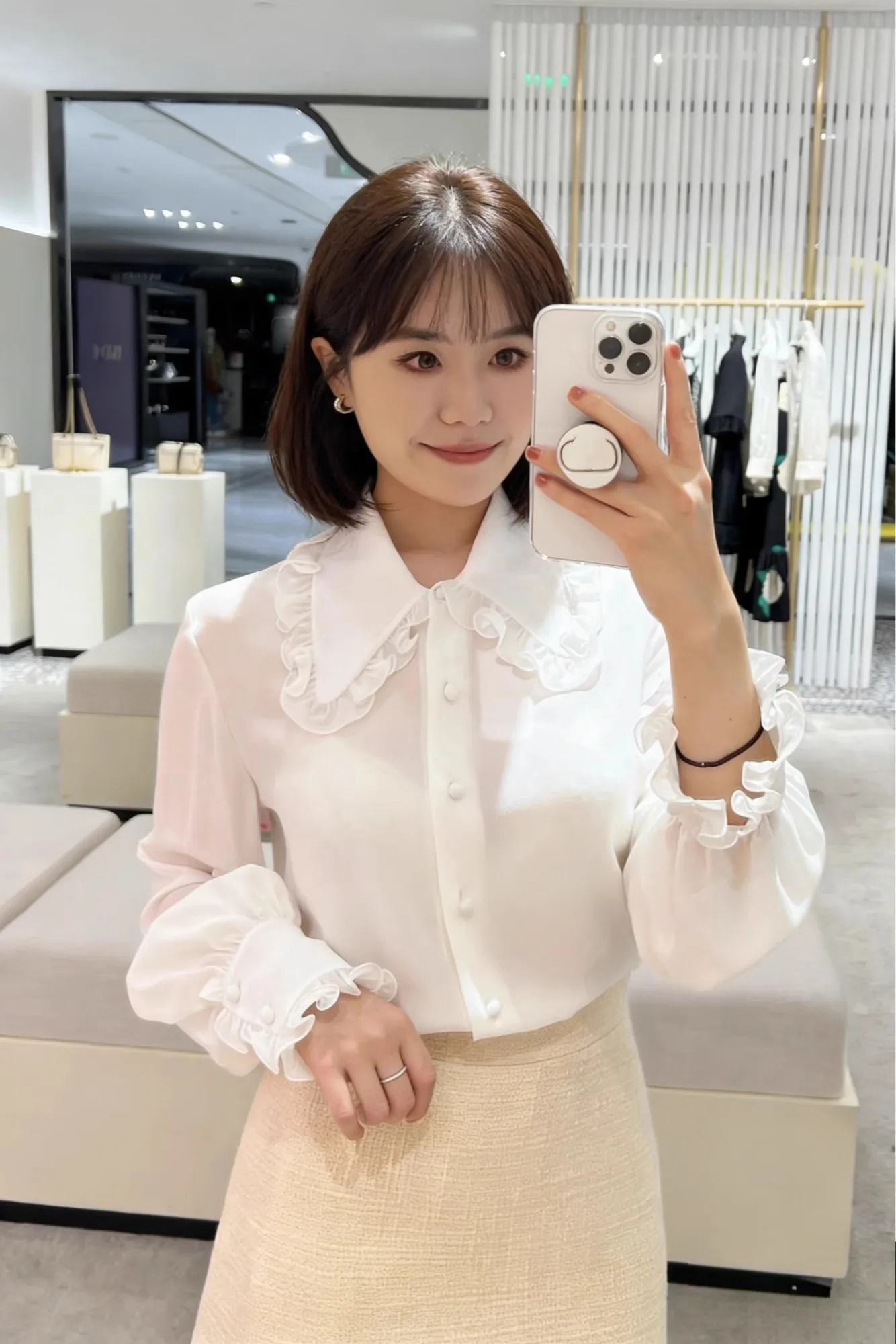 

Sweet Girls 100% Silk White Blouse 2026 New Spring Summer Long Sleeve Fashion Ruffles Shirt