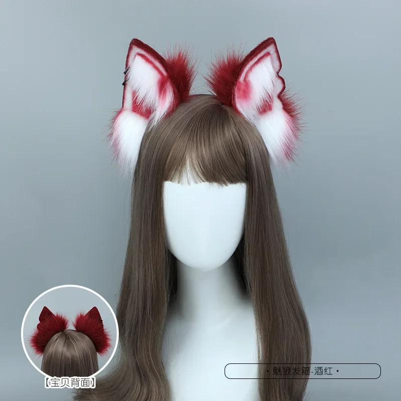 Neue rote Wolf Anime Tier Ohr Tier Schwanz Kopf bedeckung Requisiten Simulation Katzen ohren Stirnband Cosplay Lolita handgemachte Lol Fox Zubehör
