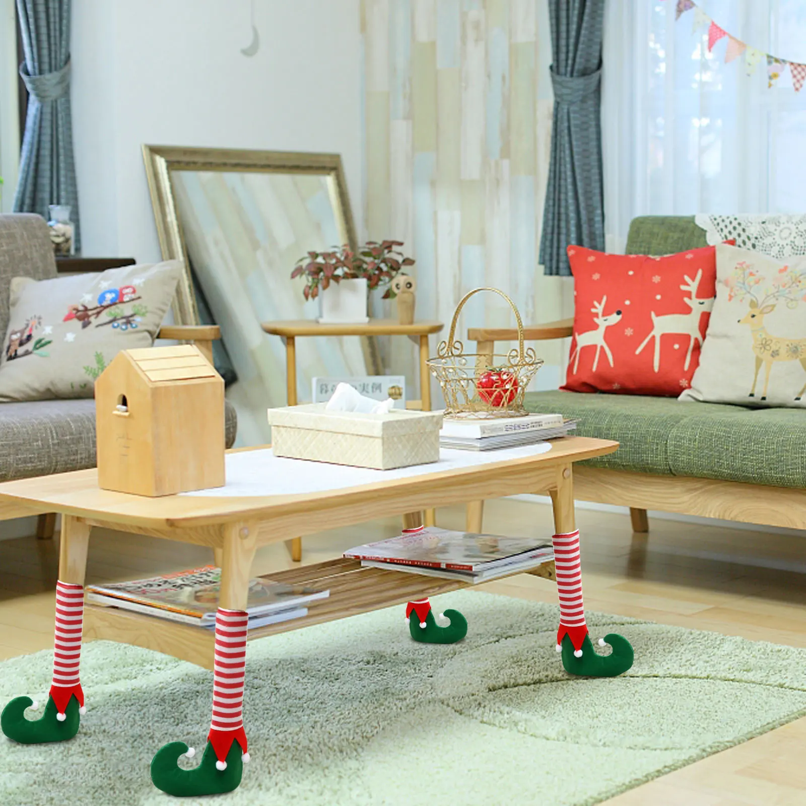 

4Pcs Desk Feet Covers Christmas Theme Chair Leg Protectors for Home Office Floor Scratch Prevention Decor Table Feet Covers