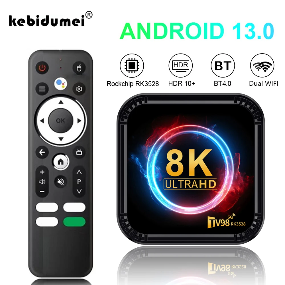 جهاز تلفزيون Android 13 ، يدعم الفيديو 8K ، HDR10 + ، واي فاي مزدوج ، BT4.0 ، 4 + 64GB ، Google ، Youtube ، فك التشفير ، رباعي النواة ، RK3528