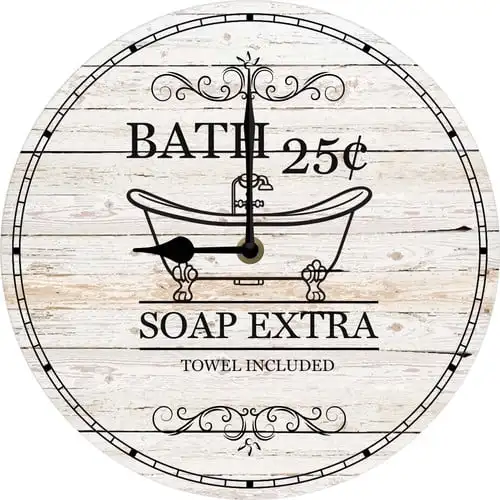Vintage Bath House Wall Clock Rustic Bathroom Décor Wall Hanging Clock Farmhouse Home Decor for Restroom Bathroom Toliet