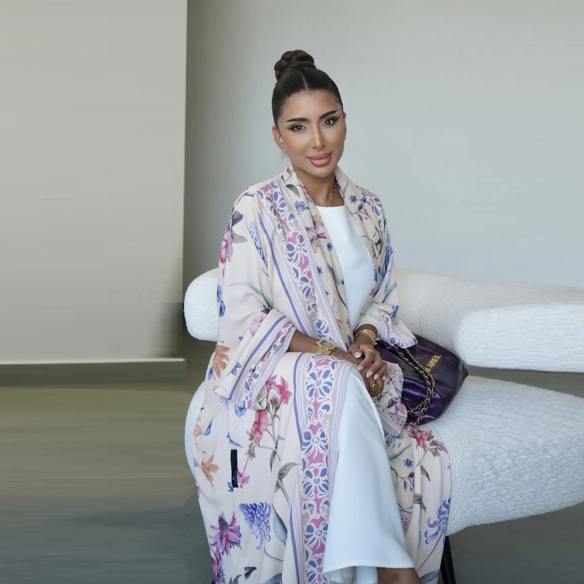 2025 frauen Muslimischen Kleid Elegante Abaya Gedruckt Floral Abaya Kleid Set Hijab Abaya Mit Schal Zwei Stücke Kleidung Robe