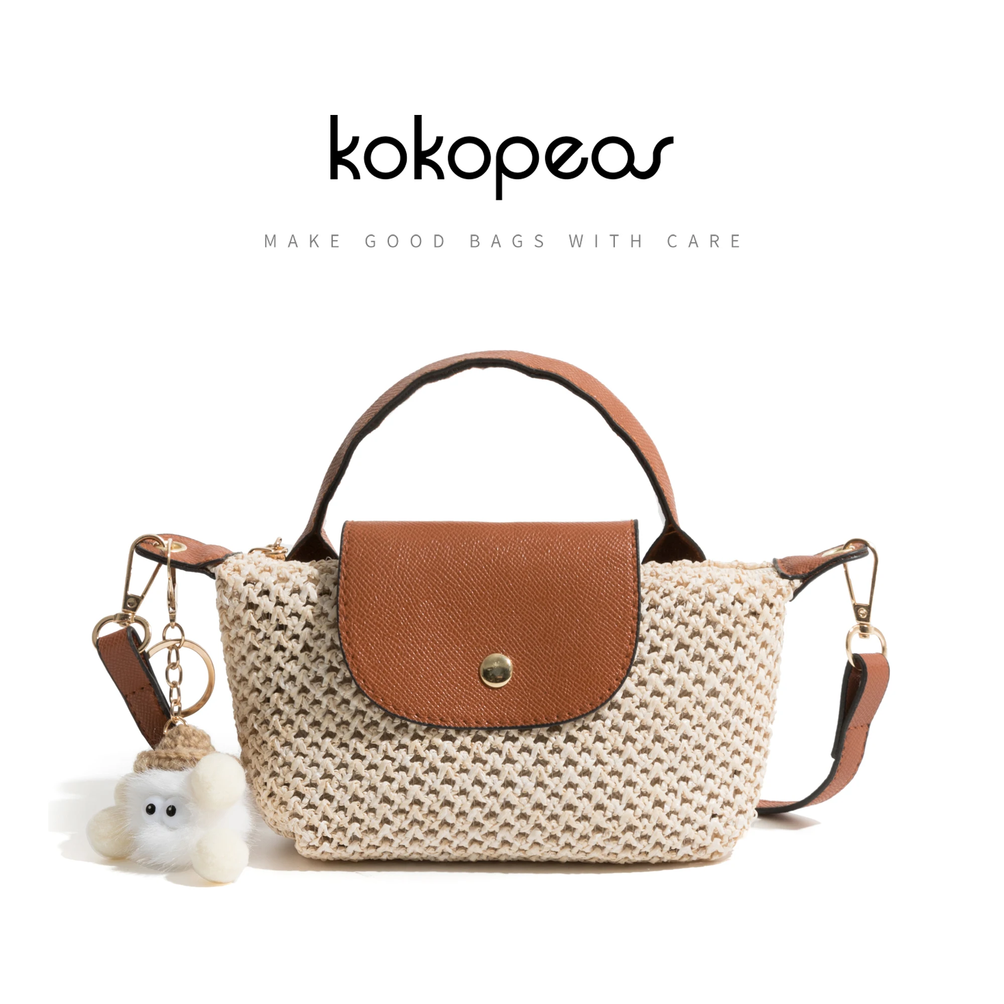 

KOKOPEAS Summer Straw Woven Purse Casual Mini Handwoven Woman Crossbody Phone Bag Fashion Travel Satchel Handbag