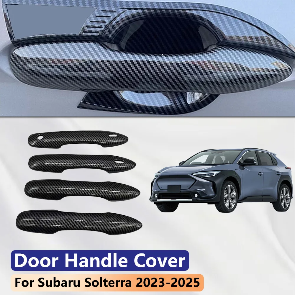For Subaru Solterra 2023 2024 2025 Carbon Fiber Chrome Silver Bright Black Door Handle Cover Stickers Exterior Car Accessories
