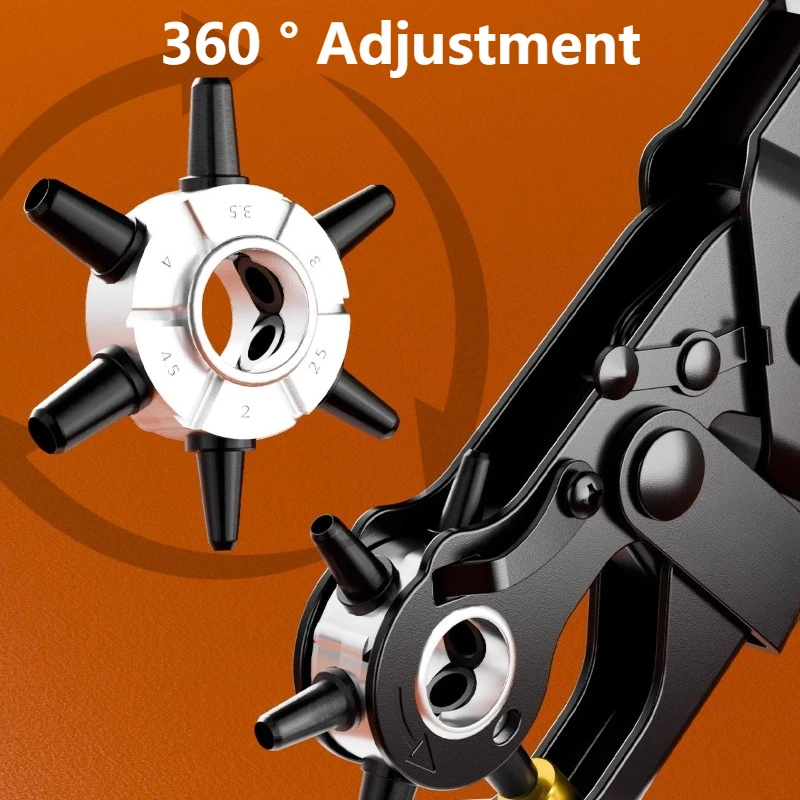 Hole Punch Pliers Leather Belt Card Puncher Multifunctional 360° Adjustable Punching Plier Portable Labor-saving Punchers