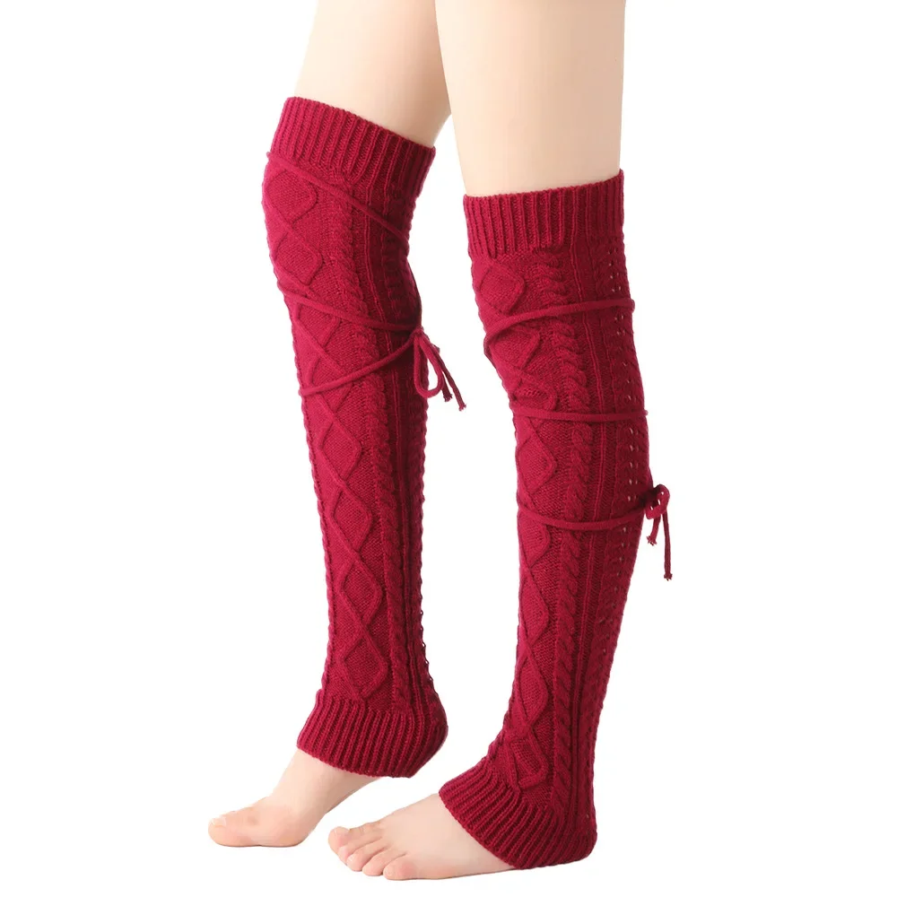 Women Winter Warm Y2K Lace-up Socks Knitted Wool Leg Warmers Thickened Calf Socks Cashmere Harajuku JK Japanese Leg Covers