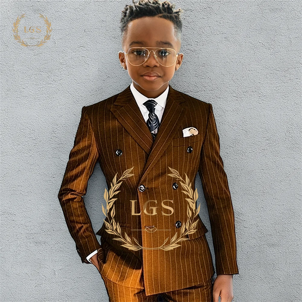 

Boys' Debonair Striped 2-Piece Suit: Double-Breasted Blazer & Pants for Wedding Receptions, Formal Parties