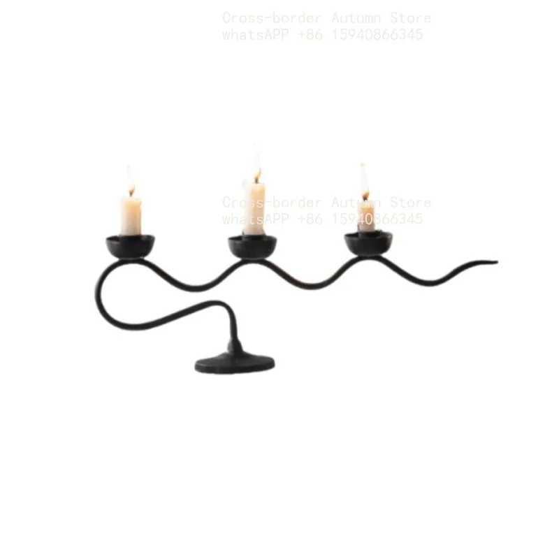 Wrought iron wave candle holder romantic household candlelight retro dinner props dining table candle holder ornament