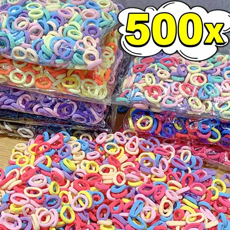 100-500PCS Colorful Basic Nylon Ealstic Hair Ties for Girls Ponytail Hold Scrunchie Rubber Band Kids Basic Hair Accessories